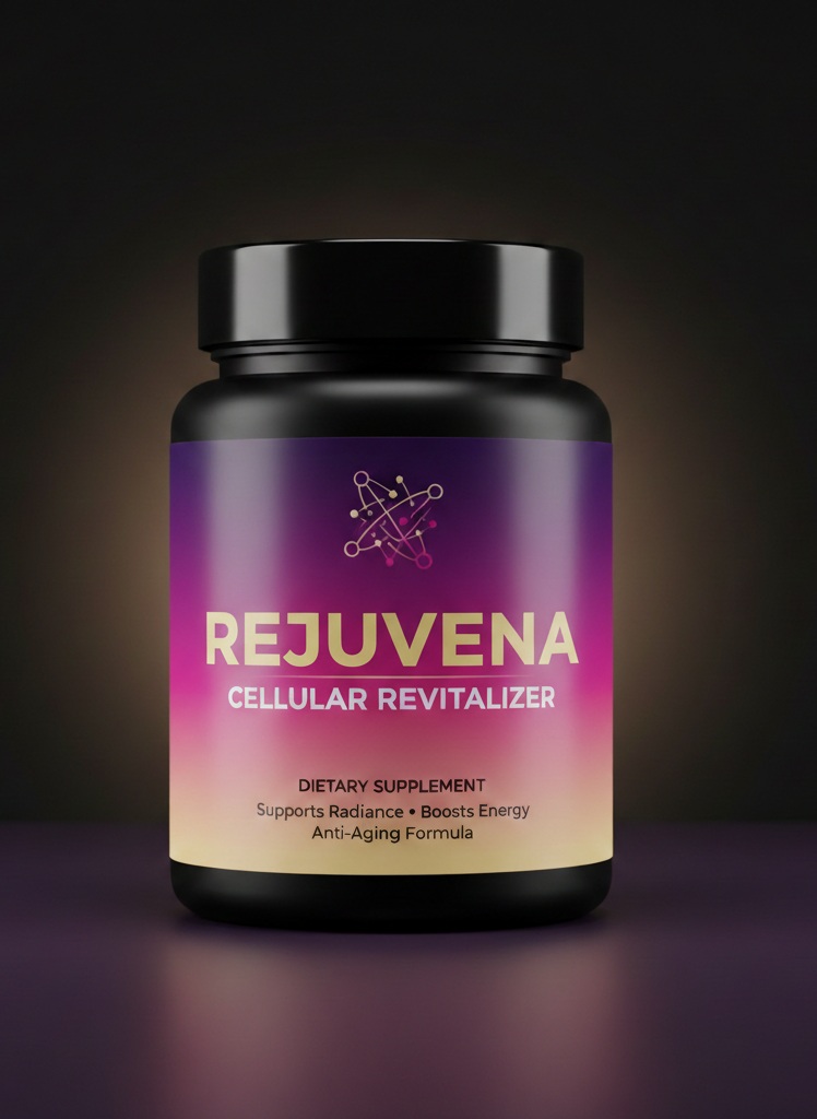 Bottle of REJUVENA plant-based formula on a clean background